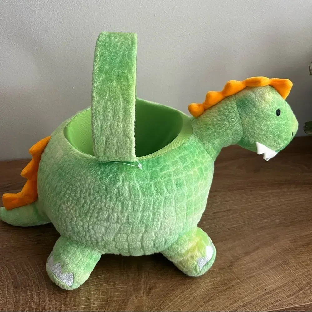 Plush Green Dinosaur Easter Basket by Spirit Halloween Kids Dino Treat Bucket